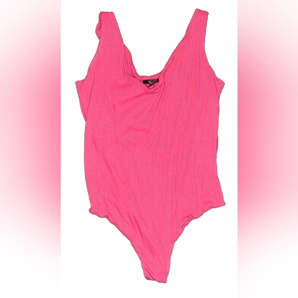 Willow Hot Pink Plunging Neckline  Sleeveless Bodysuit